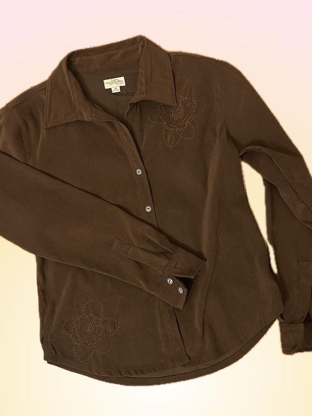 Vintage Aventura Clothing Brown Floral Embroidered Button-Up Blouse